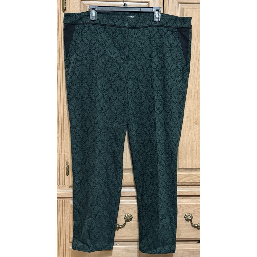 Roz & Ali‎ Damask Jacquard Dress Pants Trousers Womens Sz 22 Black Green Stretch